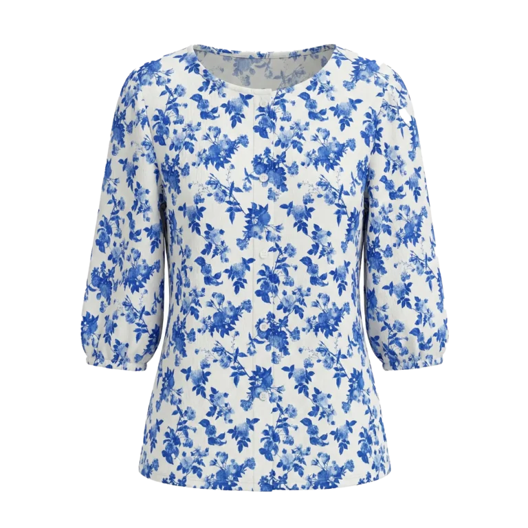 floral quarter sleeve button top