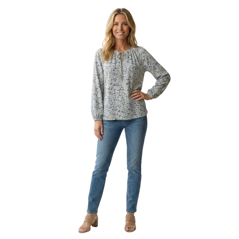 long sleeve floral blouse jeans